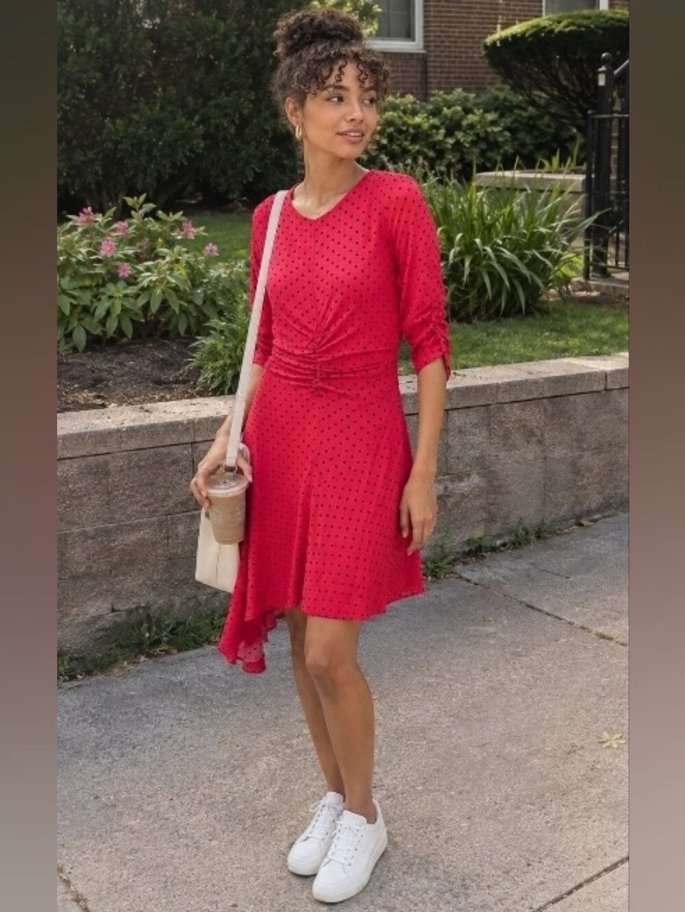 💐🆕️Zara Small Pink Ruched Polkadot Dress